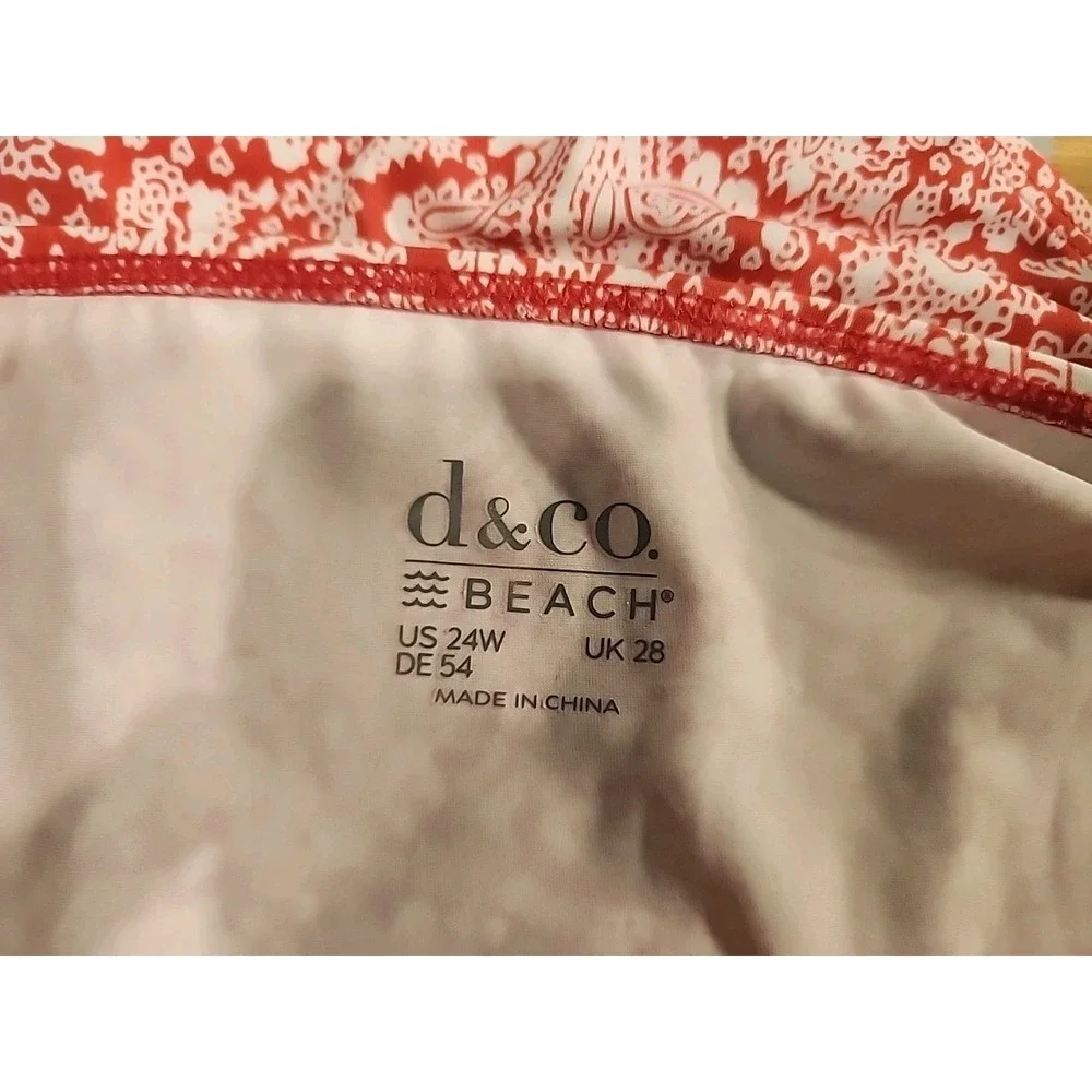 Denim & Co Beach Pink & White Surplice Paisley‎ One Piece Swimsuit Size 24